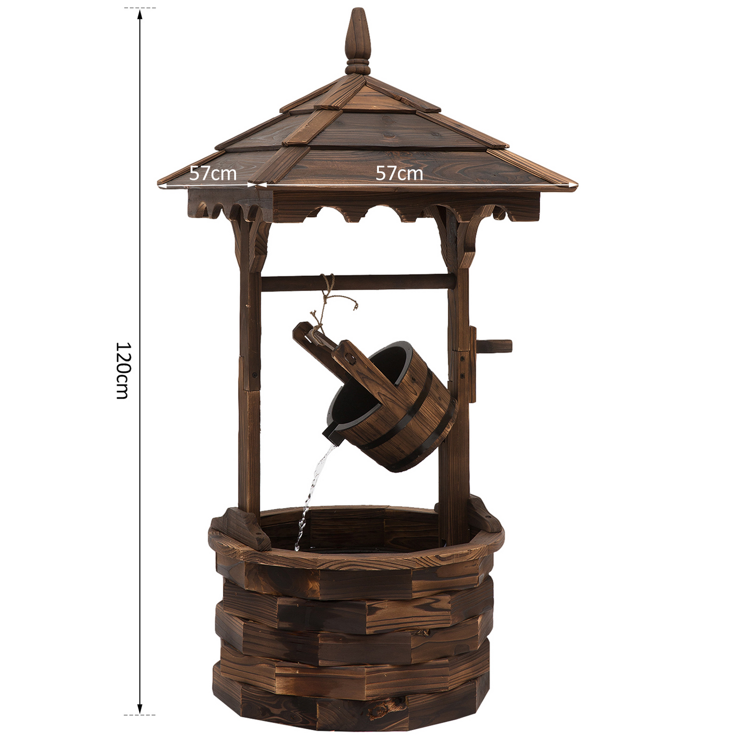 Outsunny Wooden Garden Wishing Well Fountain - Rustic Wood Waterfall with Pump for Outdoor Decor MyLibelula