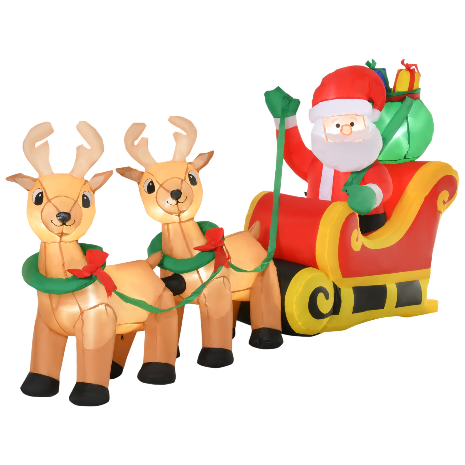 HOMCOM 8ft Christmas Inflatable Santa Claus on Sleigh with LED Lights for Indoor & Outdoor Decor MyLibelula