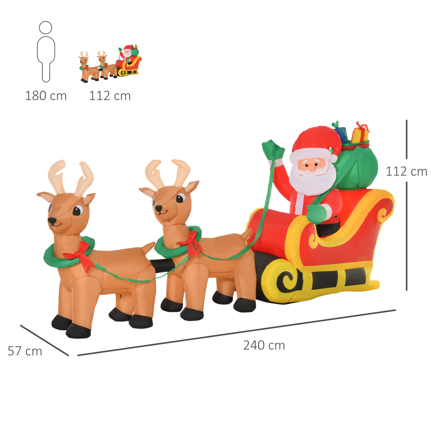 HOMCOM 8ft Christmas Inflatable Santa Claus on Sleigh with LED Lights for Indoor & Outdoor Decor MyLibelula