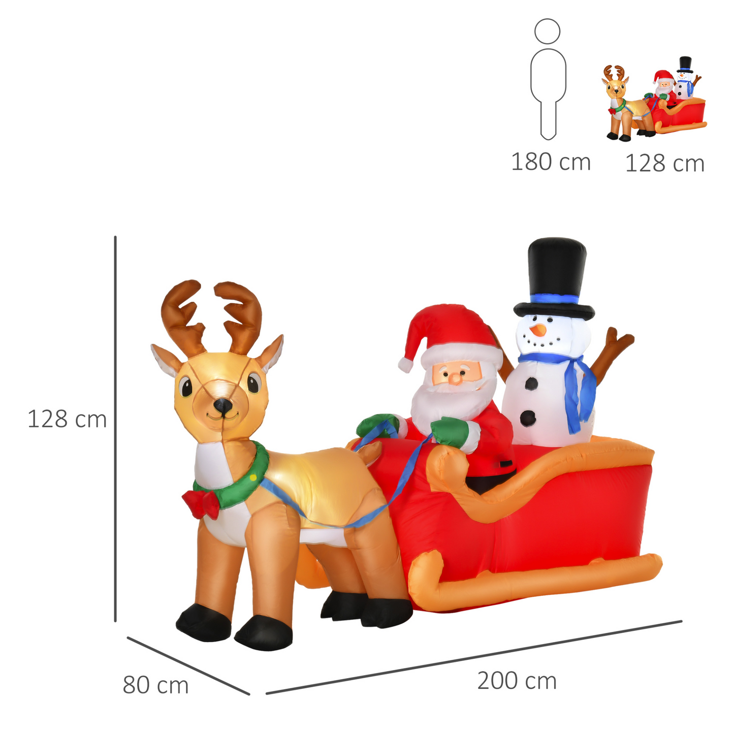 HOMCOM 4ft Christmas Inflatable Santa Claus on Sleigh with Deer, LED Lighted for Indoor & Outdoor Decorations MyLibelula