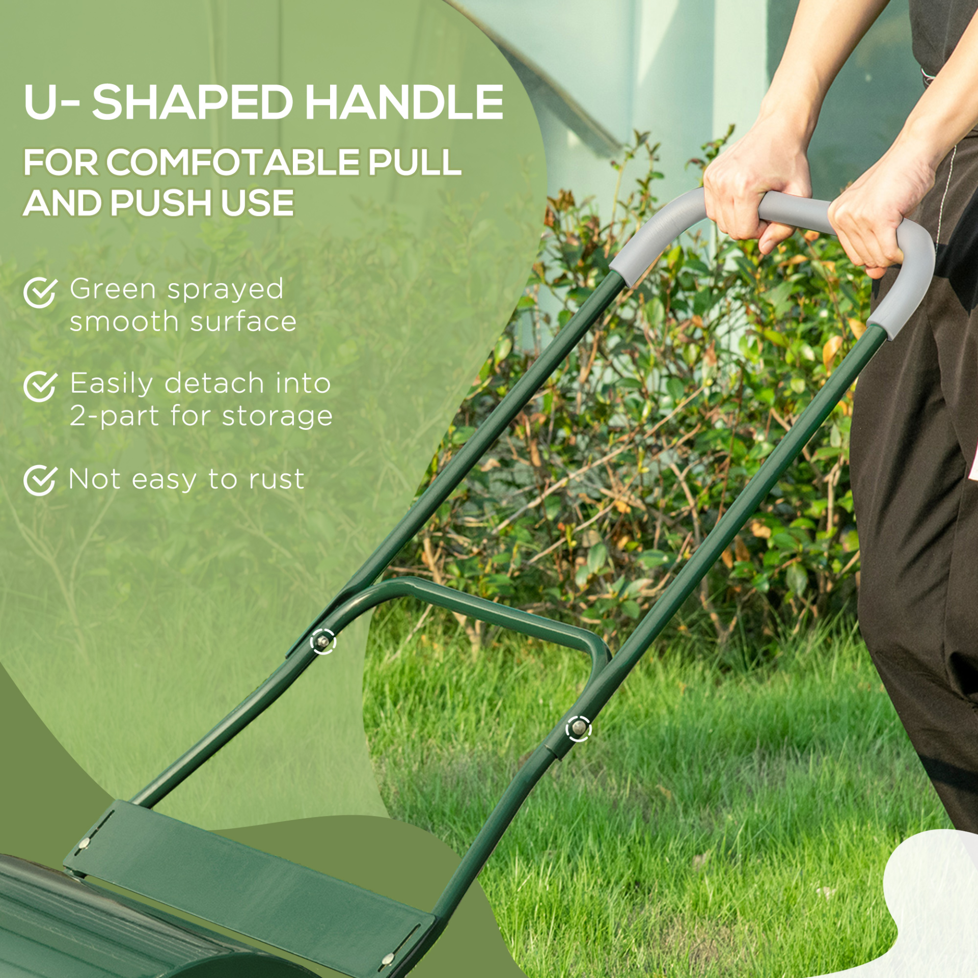 Outsunny 40L Lawn Roller Drum Scraper Bar Collapsible Handle Water or Sand Filled Φ32cm Green MyLibelula