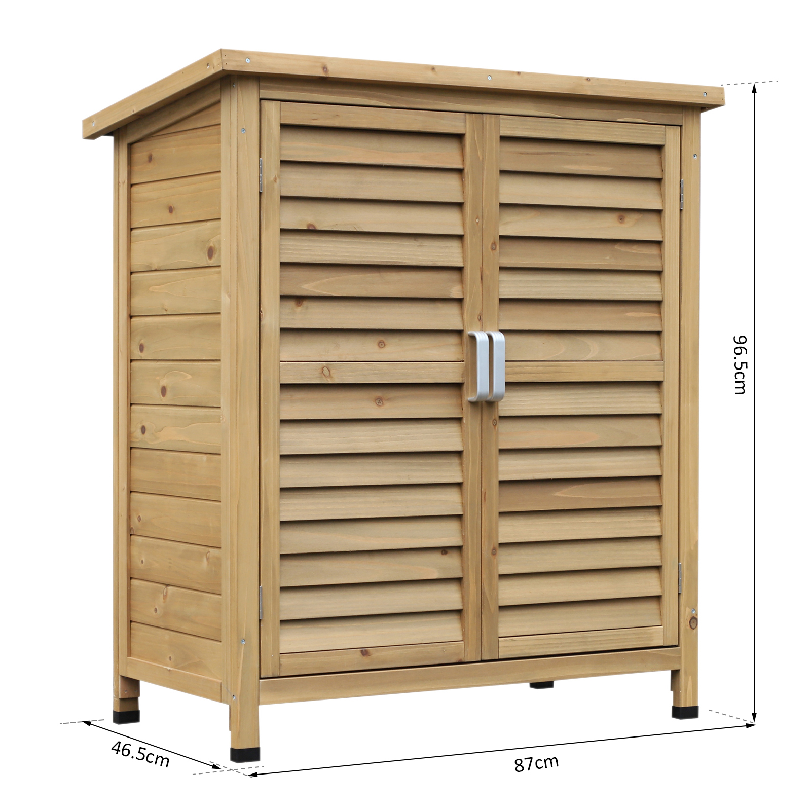 Outsunny Garden Shed Wooden Garden Storage Shed 2 Door Unit Solid Fir Wood Garage Tool Organisation Cabinet, 87L x 46.5W x 96.5Hcm, Natural MyLibelula