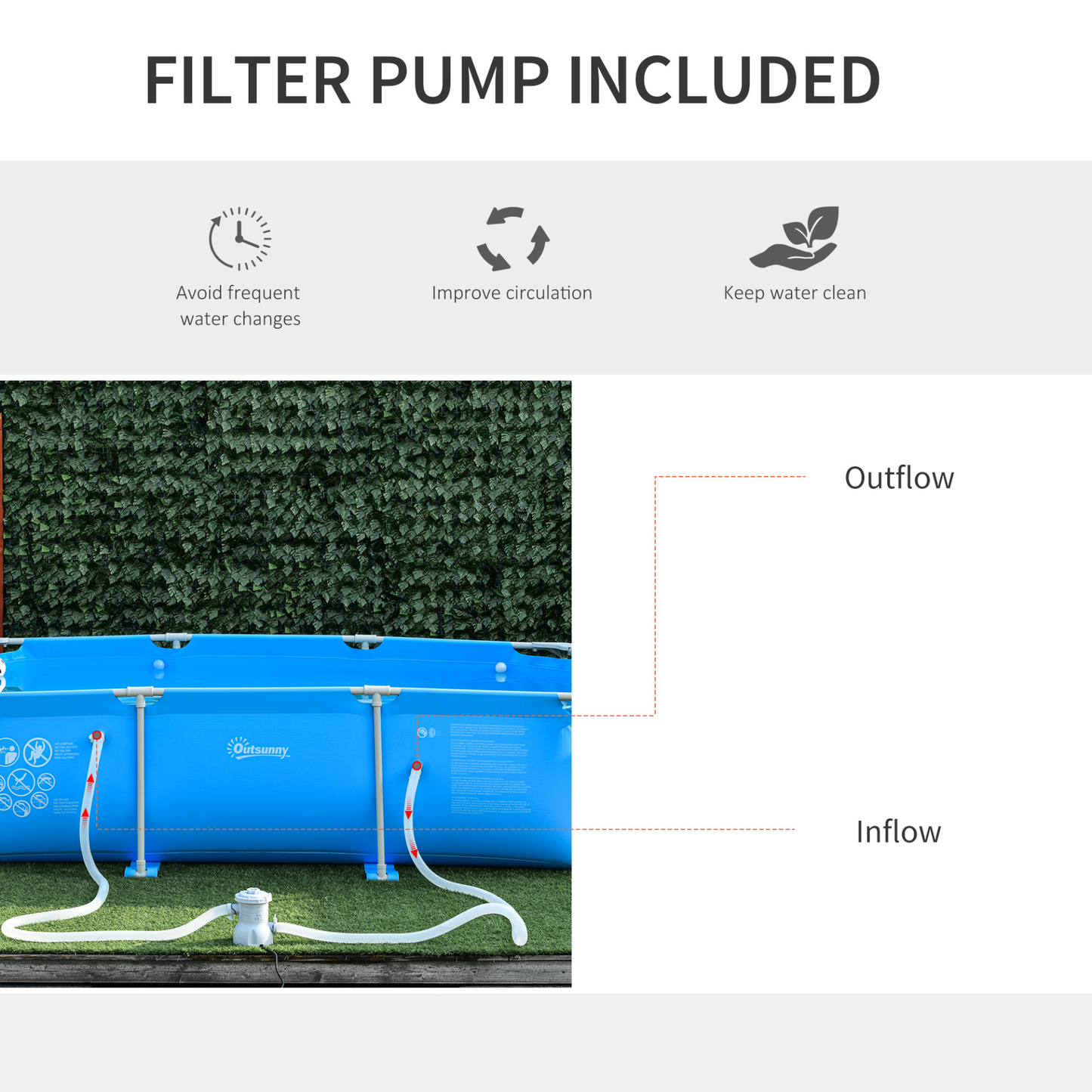 Outsunny Steel Frame Above Ground Pool | Filter Pump | Rust Resistant | 292 x 190 x 75 cm | Blue MyLibelula