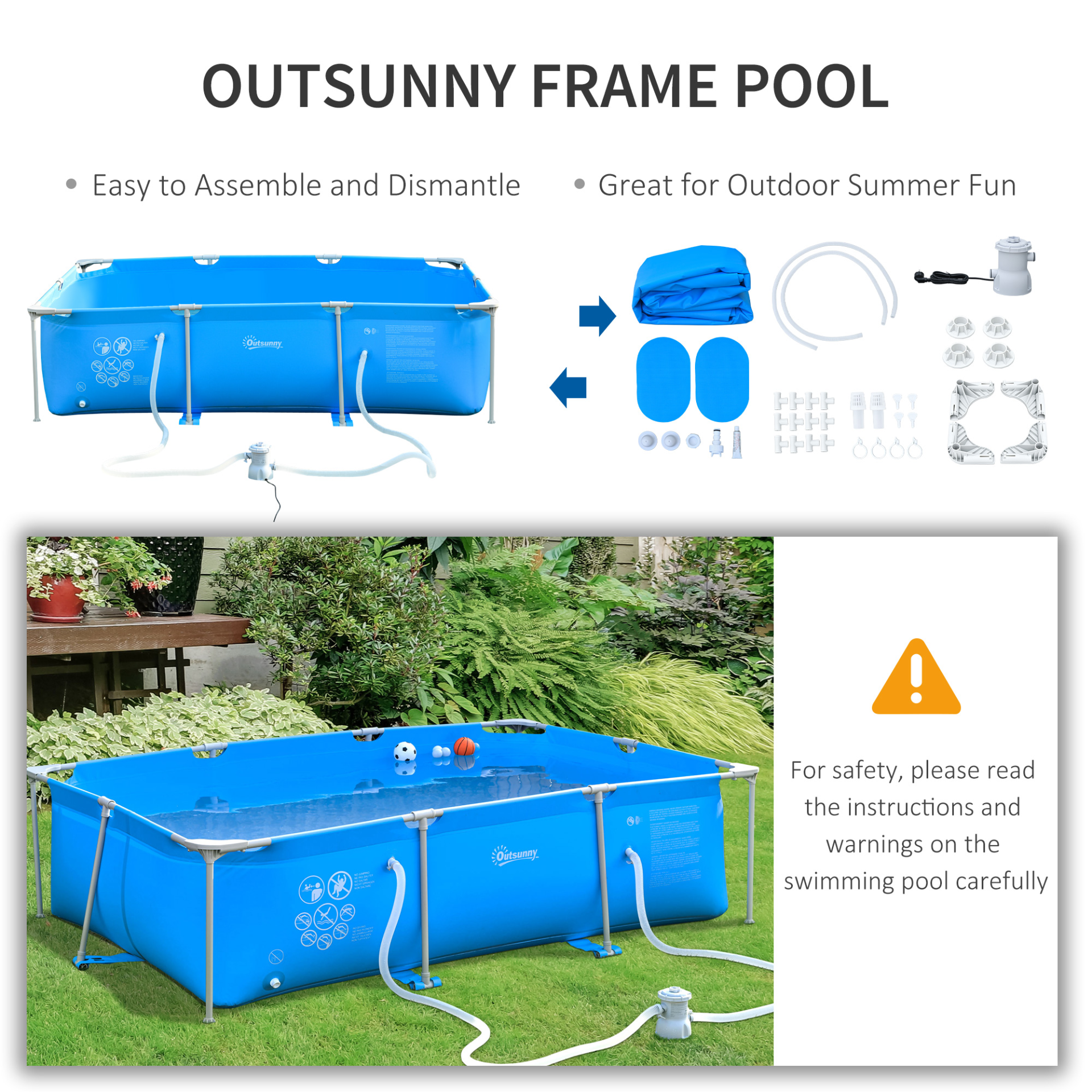 Outsunny Steel Frame Above Ground Pool | Filter Pump | Rust Resistant | 292 x 190 x 75 cm | Blue MyLibelula