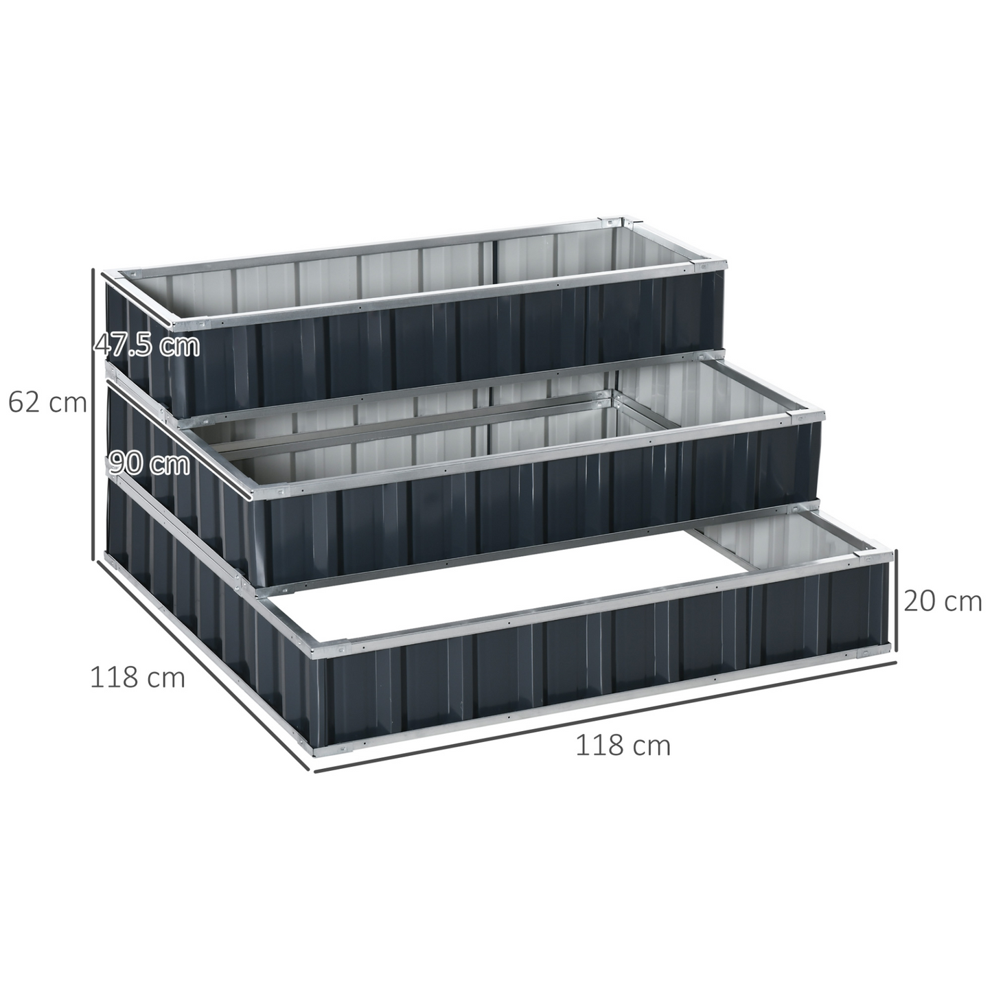 Outsunny 3 Tier Raised Garden Bed, 118cm x 118cm x 62cm, 602L Metal Planter Box Kit with Gloves, Grey - Perfect for Growing Vegetables, Herbs, and Flowers in Your Backyard or Patio MyLibelula