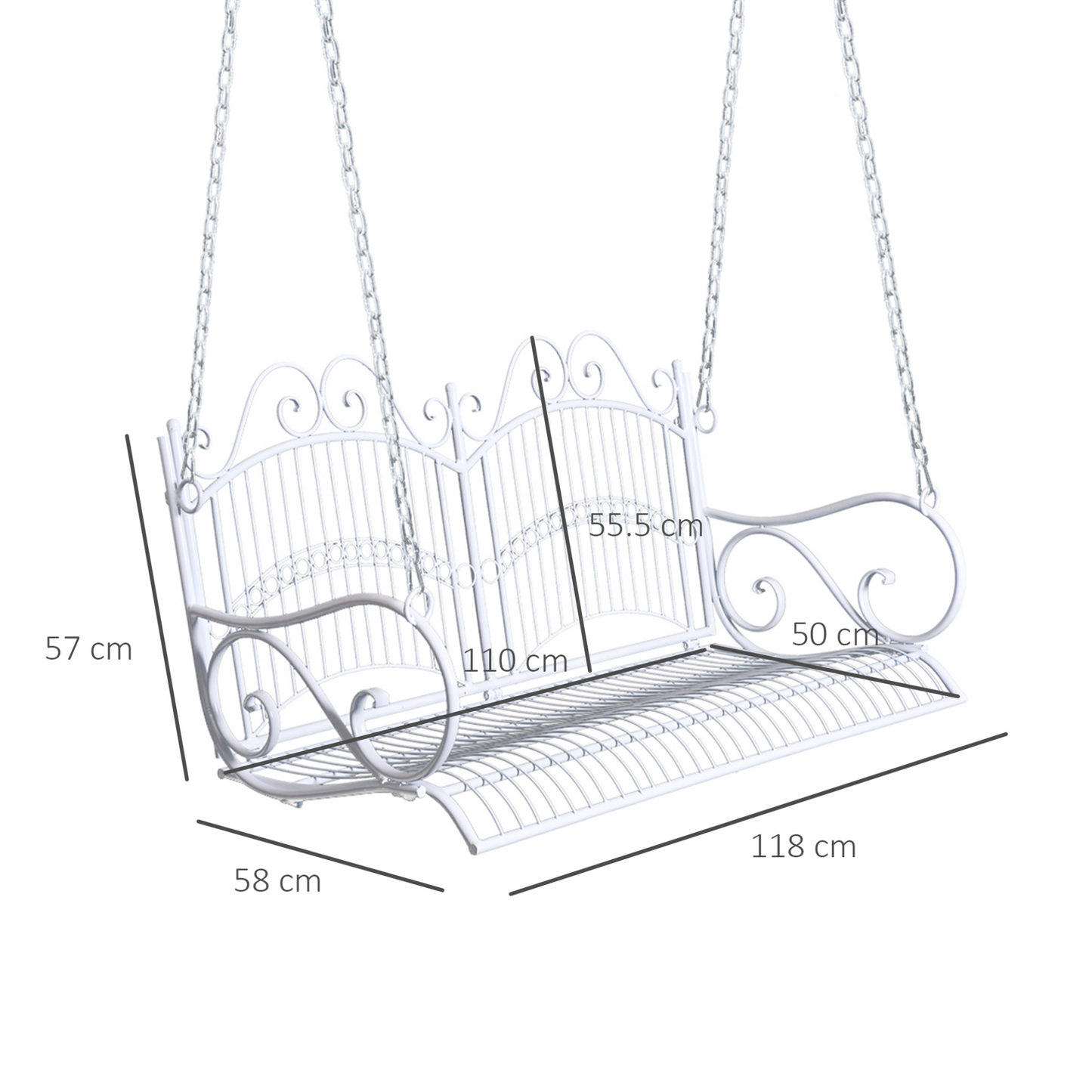 Outsunny Garden Bench Outdoor Metal 2-Seater Swing Chair Hanging Hammock Garden Furniture Balcony White - 118Lx 58W x 57H cm MyLibelula