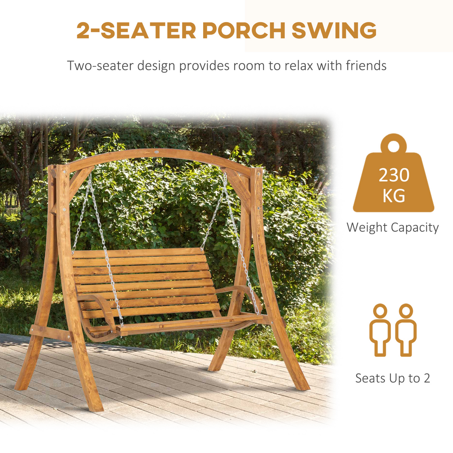 Outsunny 2 Seater Garden Swing Seat Swing Chair, Outdoor Wooden Swing Bench Seat MyLibelula