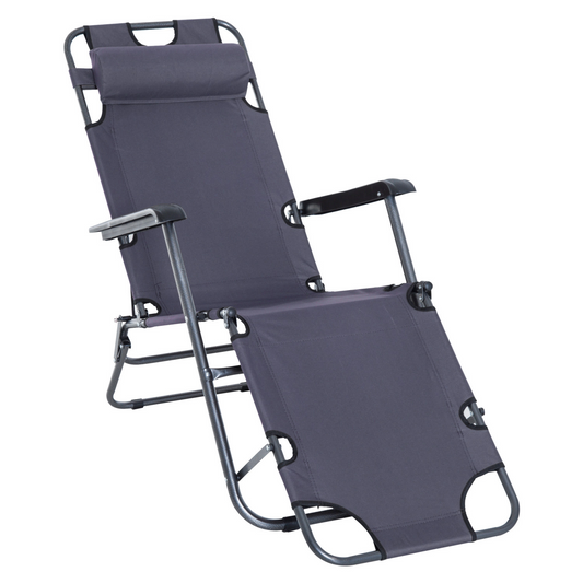 Outsunny 2 in 1 Sun Lounger Chair - Folding Reclining Chair with Adjustable Back and Pillow, Grey MyLibelula