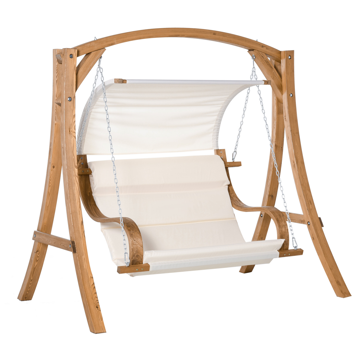 Outsunny Wooden Garden Swing Chair – A-Frame Log Swing Bench with Canopy & Cushion for Patio, Garden, and Yard MyLibelula