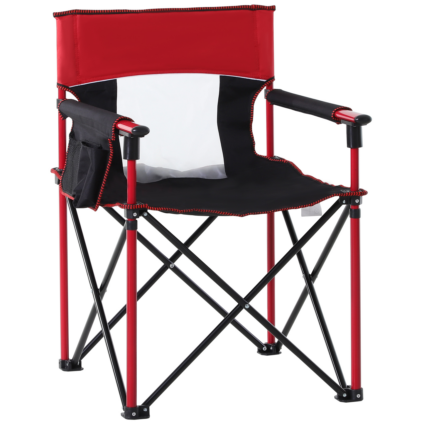 Outsunny Folding Fishing Camping Chair - Portable Picnic Armchair with Cup Holder & Phone Pocket, Durable Oxford Metal Frame, Red MyLibelula