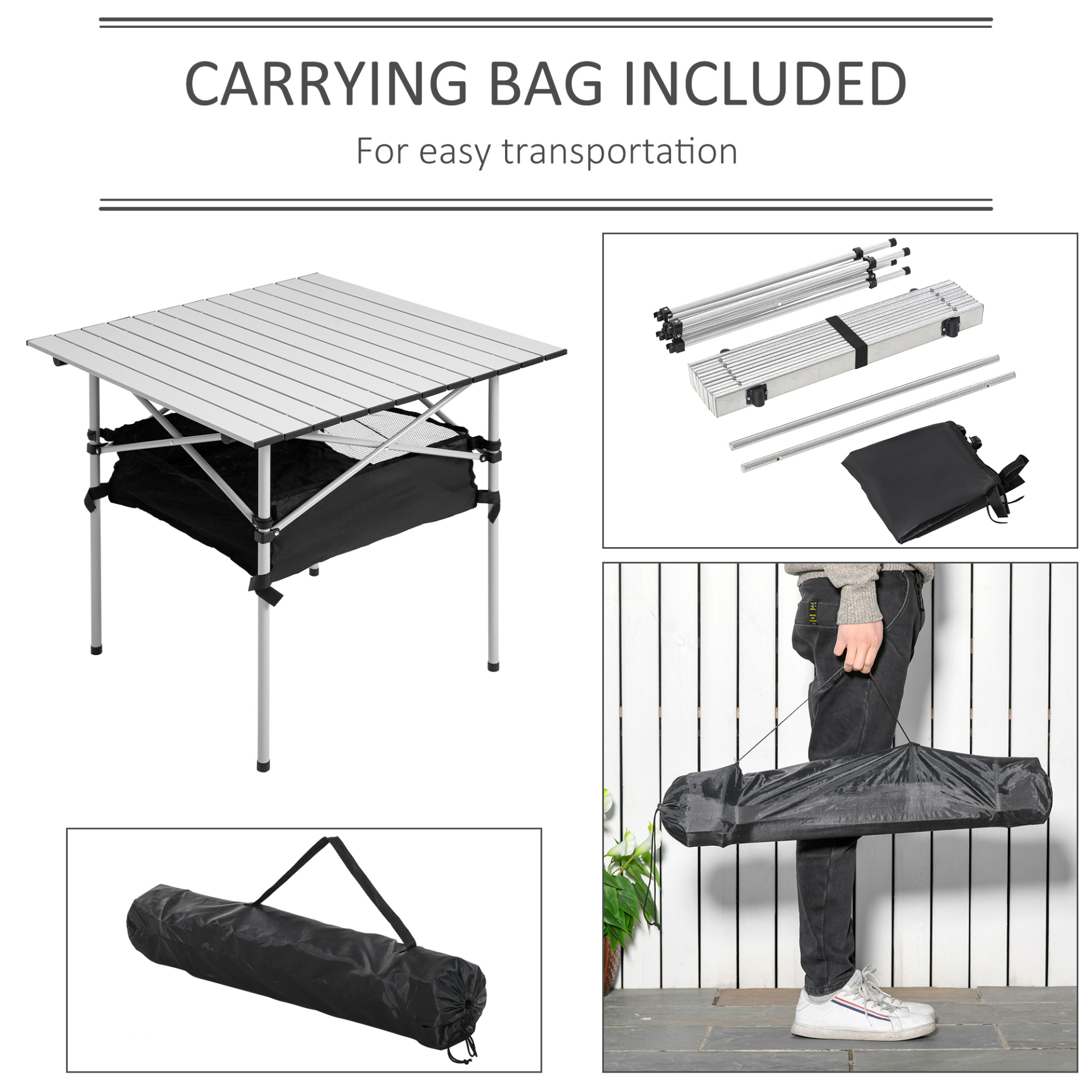 Outsunny Aluminum Roll-Top Table with Mesh Bag - Lightweight, Foldable Outdoor Dining Table - Camping, Hiking, Picnic Furniture MyLibelula