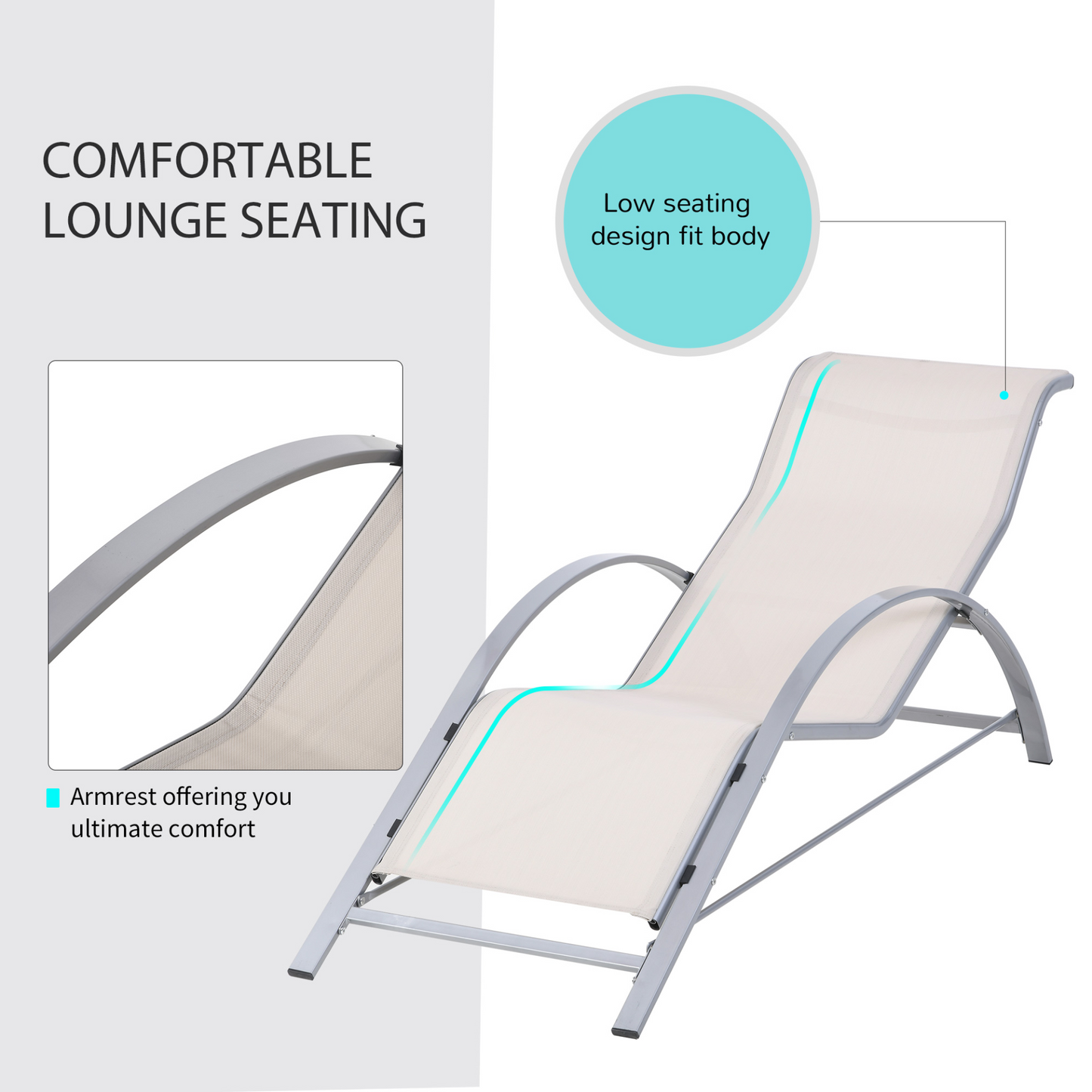 Outsunny 3-Piece Lounge Chair Set with Metal Frame & Tempered Glass Table - Cream MyLibelula