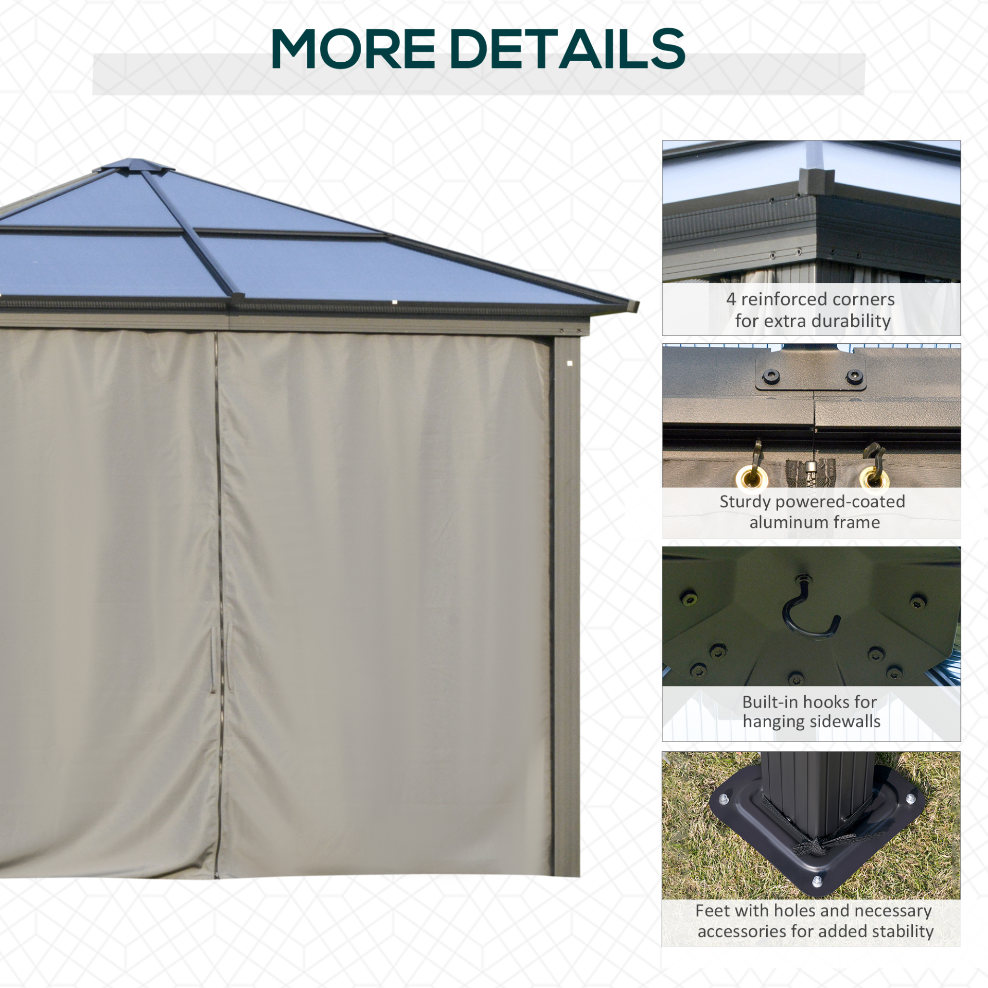 Outsunny 3 x 3m Hardtop Garden Gazebo with UV Resistant Polycarbonate Roof, Aluminium Frame, Mosquito Netting, and Curtains MyLibelula