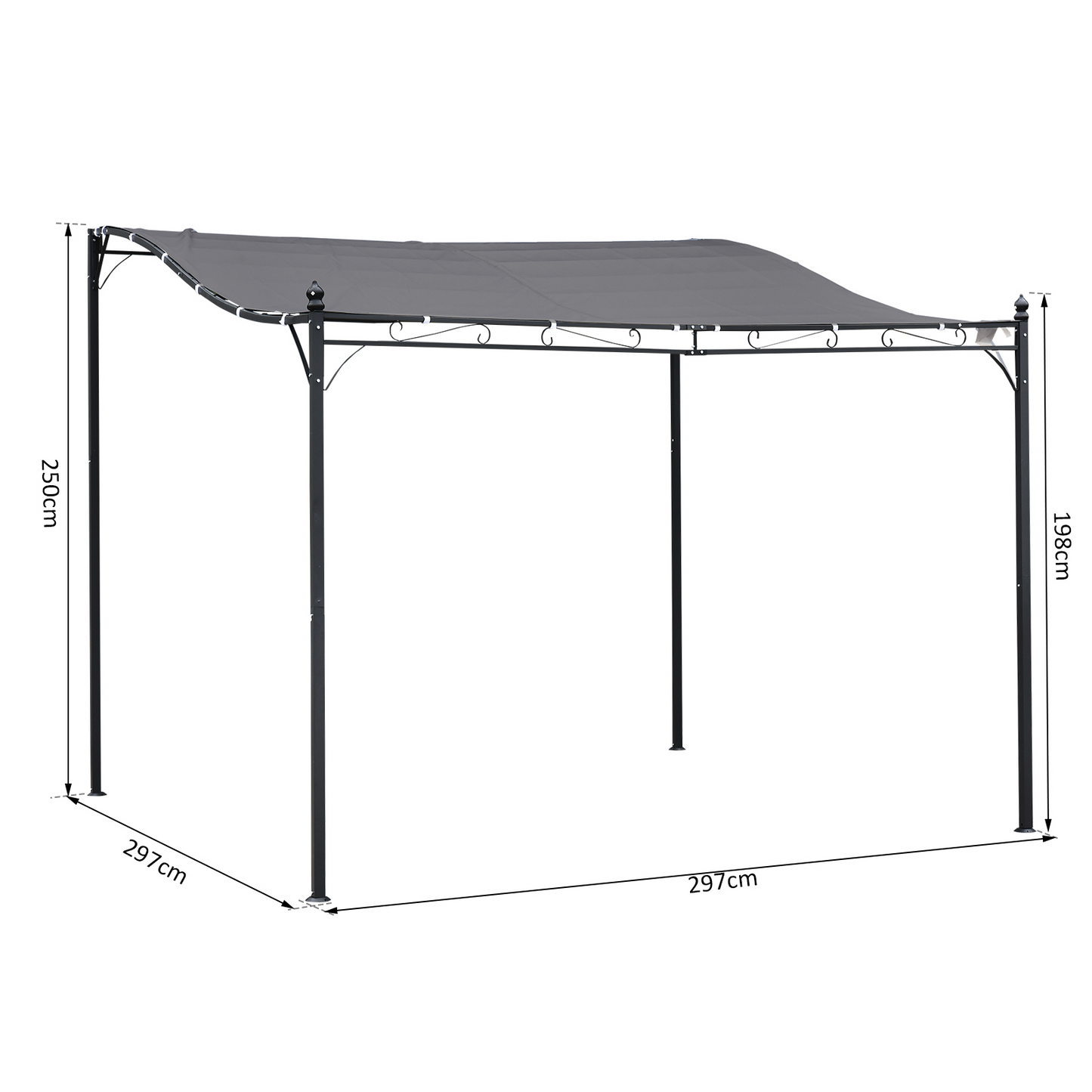 Outsunny 3x3 Meter Grey Canopy Metal Wall Gazebo - Elegant Garden Shelter for Patio & Porch MyLibelula