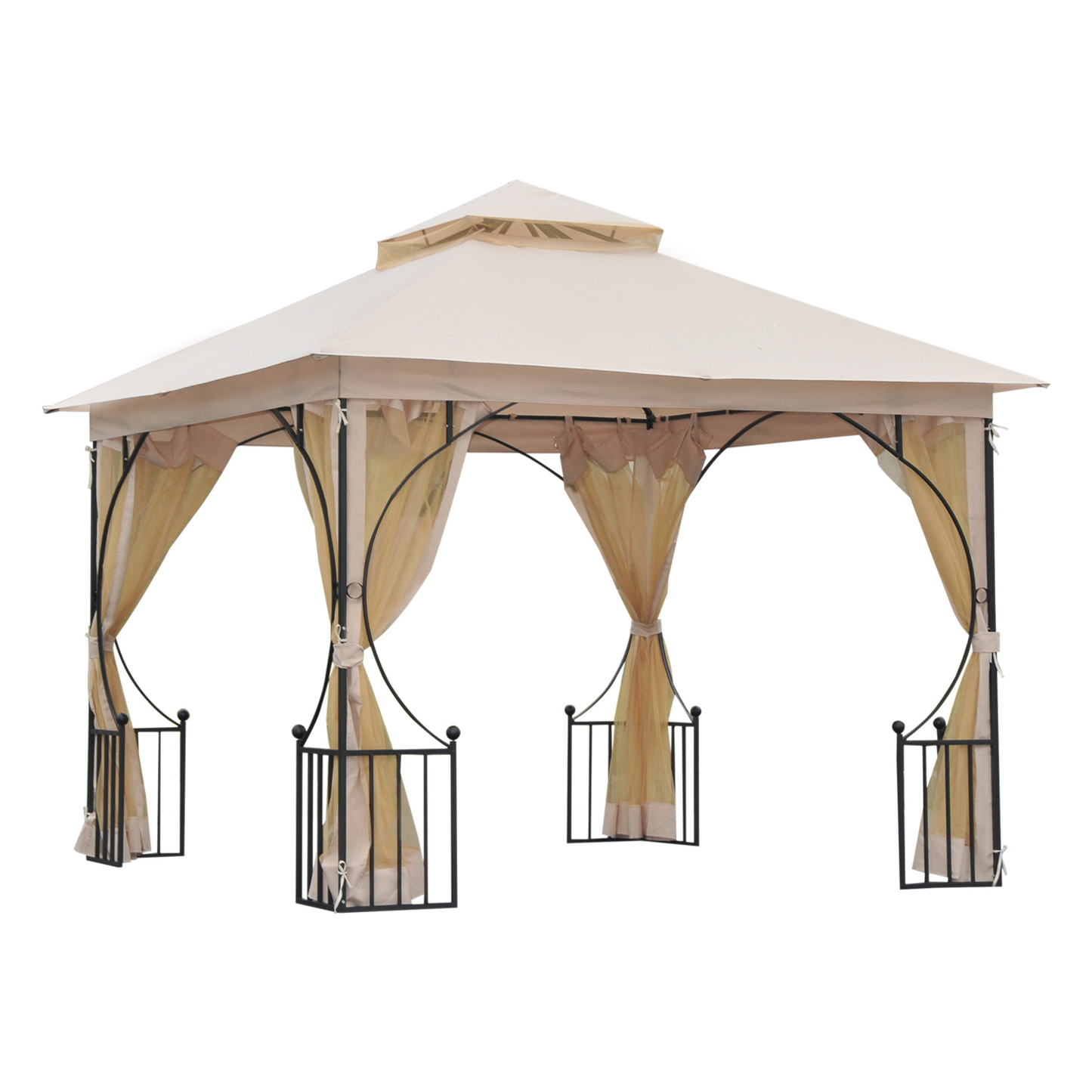 Outsunny 3 x 3 M Garden Gazebo Patio Party Tent Shelter Outdoor Canopy Double Tier Sun Shade Metal Frame Beige MyLibelula