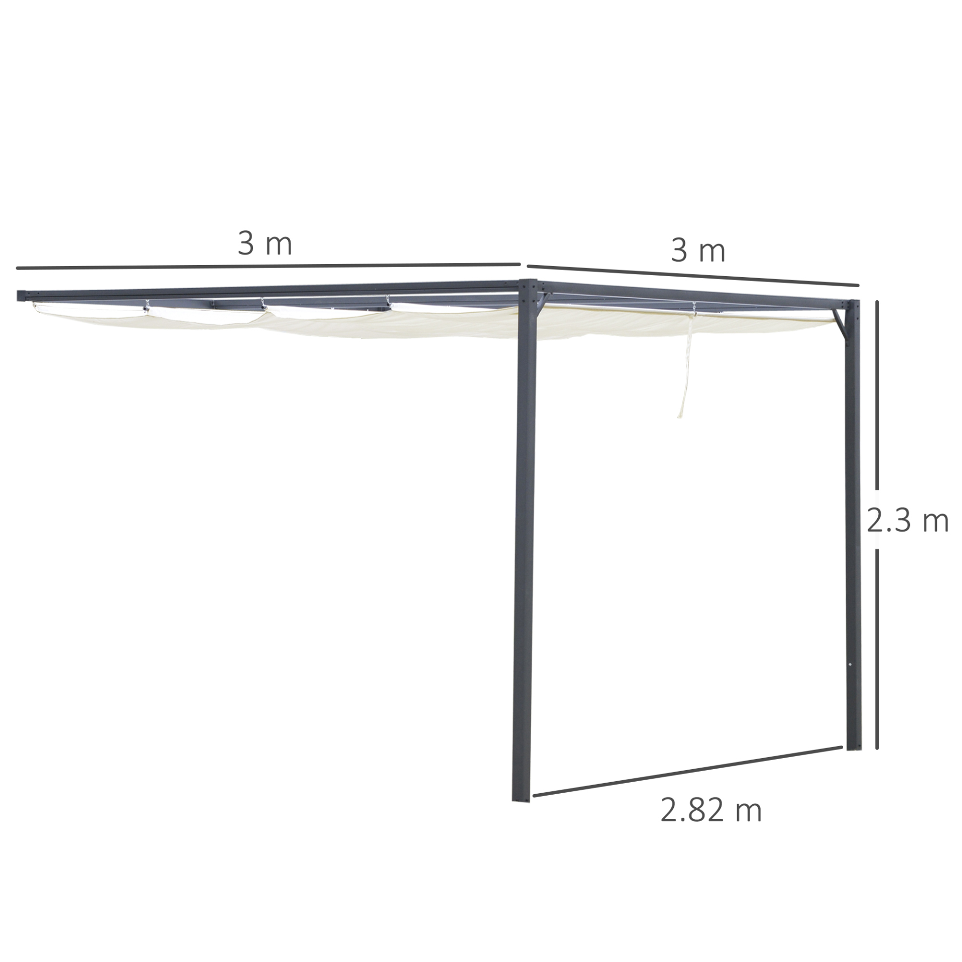 Outsunny 3 x 3m Outdoor Pergola with Retractable Canopy - Wall Mounted Gazebo Patio Shelter, Cream White MyLibelula