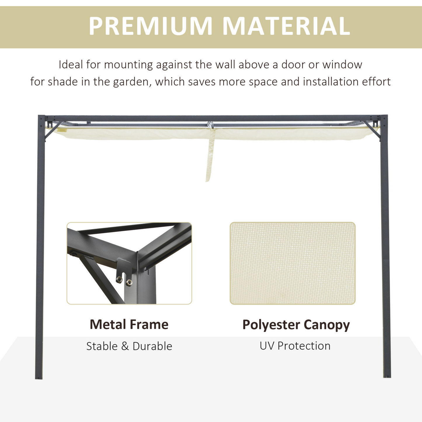 Outsunny 3 x 3m Outdoor Pergola with Retractable Canopy - Wall Mounted Gazebo Patio Shelter, Cream White MyLibelula