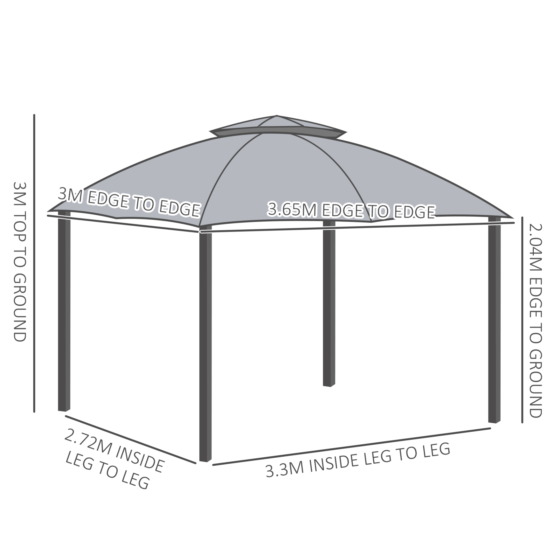 Outsunny 3.7 x 3(m) Metal Gazebo Canopy Party Tent - Garden Patio Shelter with Netting Sidewalls & Double Tiered Roof, Grey MyLibelula