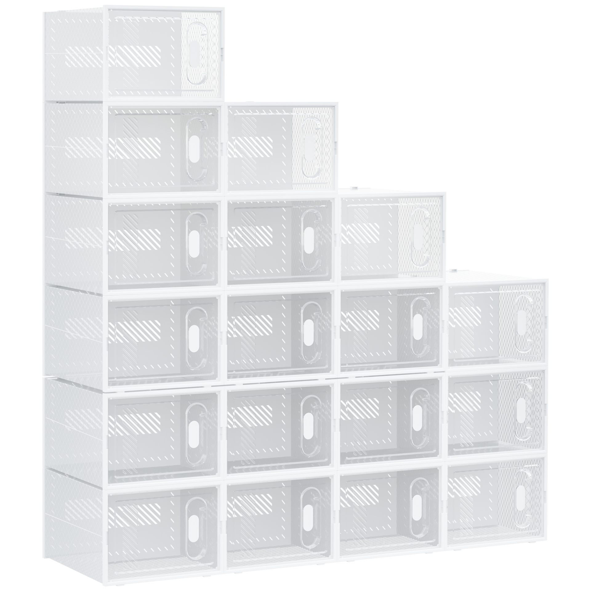 HOMCOM 18PCS Clear Shoe Boxes - Stackable Plastic Storage with Magnetic Door for UK/EU Sizes up to 12/46 - 28 x 36 x 21cm MyLibelula