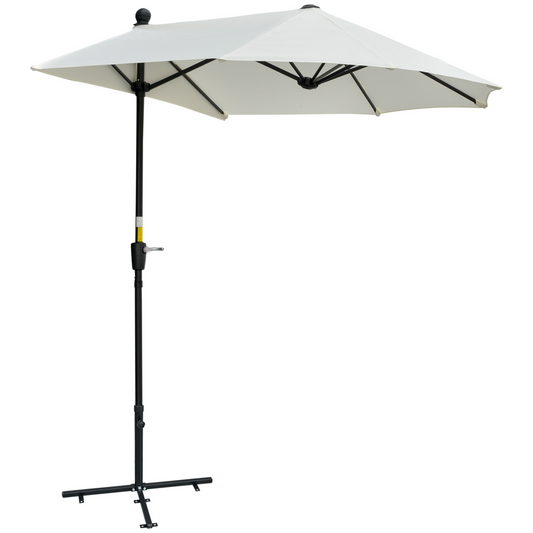 Outsunny 2m Half Parasol Market Umbrella with Crank Handle & Cross Base - Cream White MyLibelula