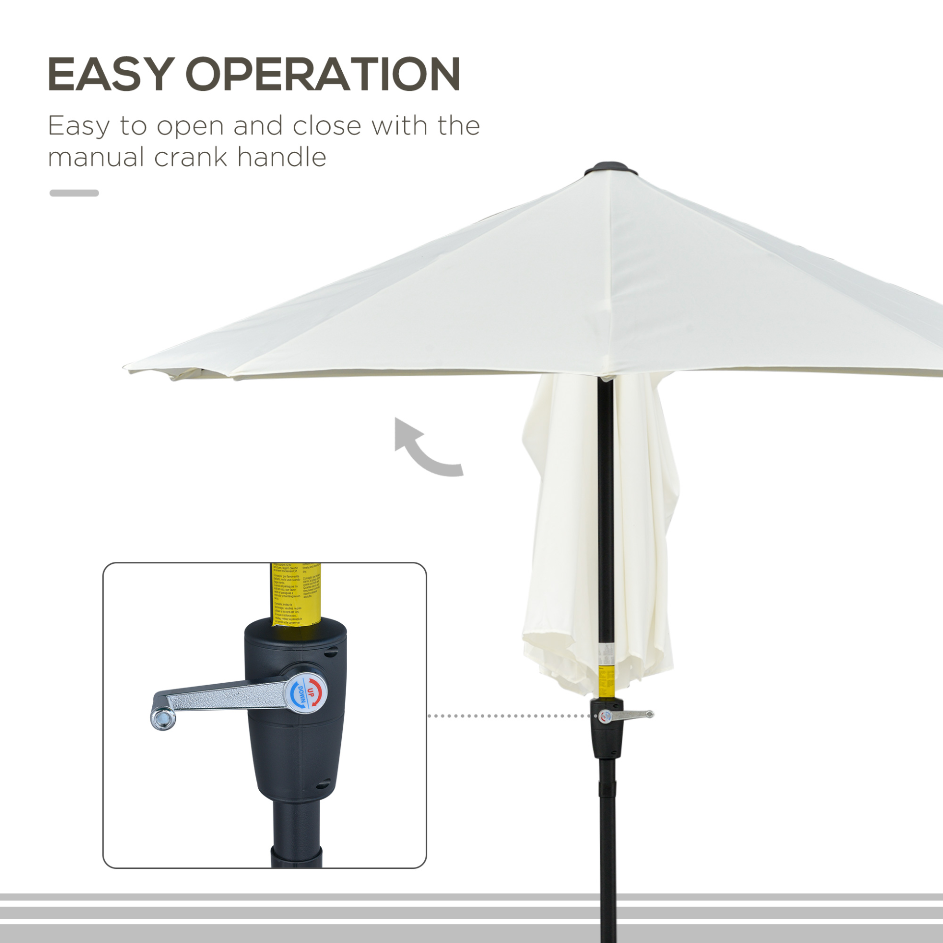 Outsunny 2m Half Parasol Market Umbrella with Crank Handle & Cross Base - Cream White MyLibelula