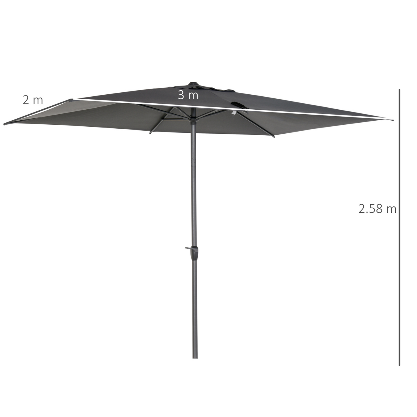 Outsunny 3x2M Sun Parasol Umbrella - Garden Patio Tilt Shade Canopy, Grey MyLibelula