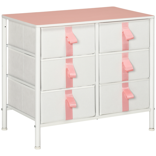 HOMCOM Pink Chest of Drawers - 6 Fabric Drawers, Metal Frame & Wooden Top - Perfect for Kids Room, Living Room, Closet & Hallway MyLibelula