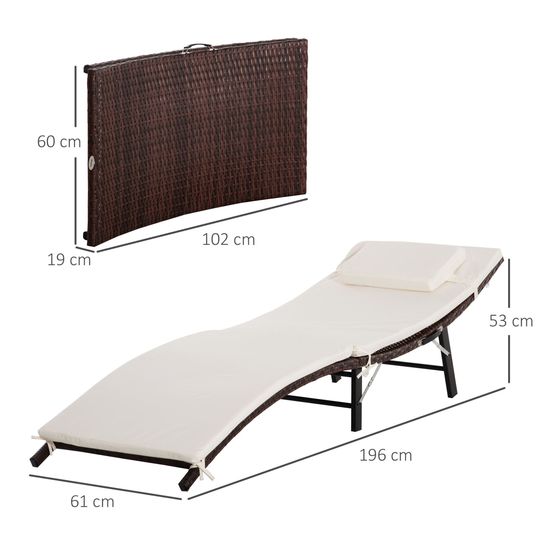 Outsunny Rattan Sun Lounger - Folding Outdoor Chair with Cushion & Pillow, Brown MyLibelula