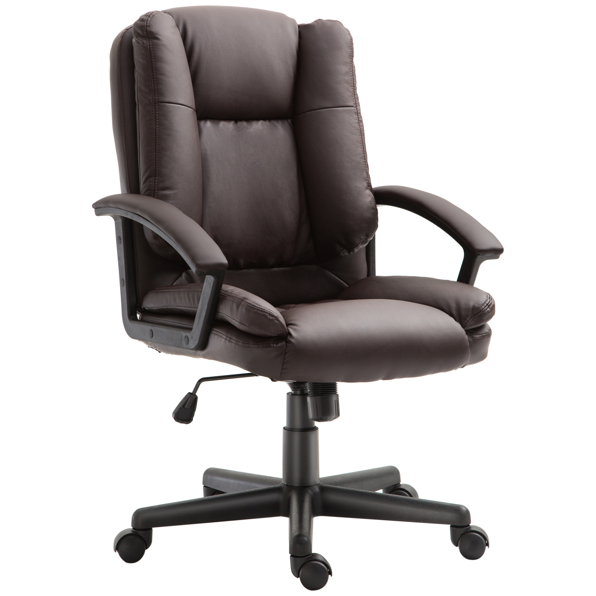 HOMCOM Swivel Executive Office Chair | Mid Back Faux Leather Desk Chair, Ergonomic, Double-Tier Padding, Adjustable Height, 360° Mobility, Brown MyLibelula