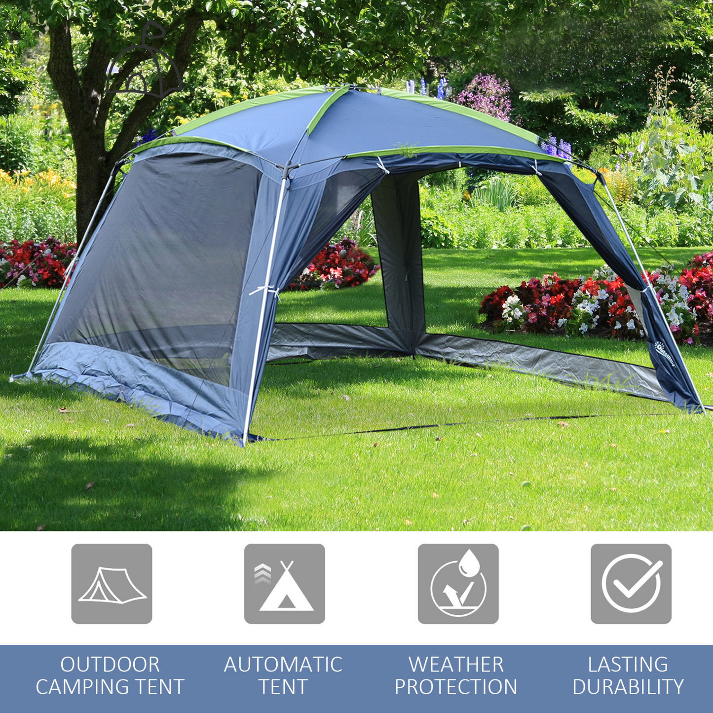 Outsunny 5-8 Person Camping Tent - Portable Dome Tent, Outdoor Screen House, Sun Shelter, 360x355x215cm - Dark Blue/Green MyLibelula