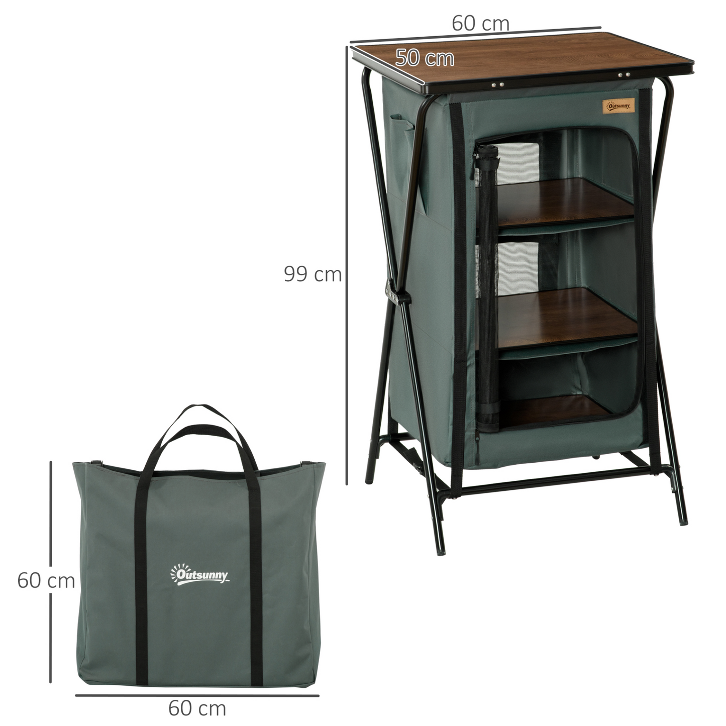 Outsunny Camping Cupboard - Aluminium Foldable Kitchen Station with Storage Shelves & Carrying Bag for BBQ, Party, Picnic & Backyard MyLibelula