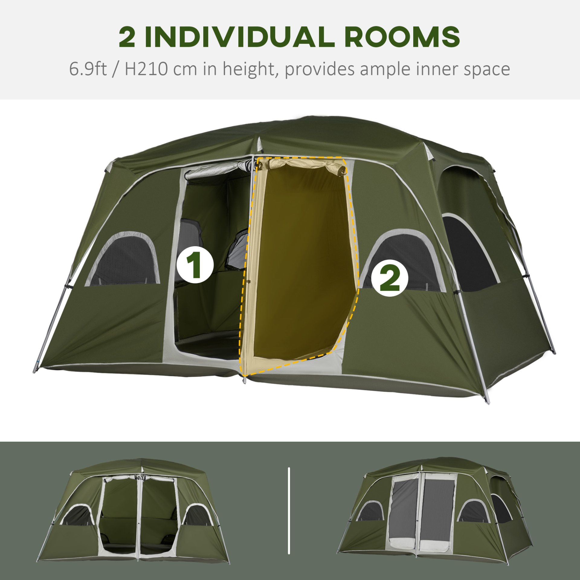 Outsunny Family Camping Tent, 4-8 Person, 2 Room with Mesh Windows, Lightweight and Easy Setup, Green MyLibelula