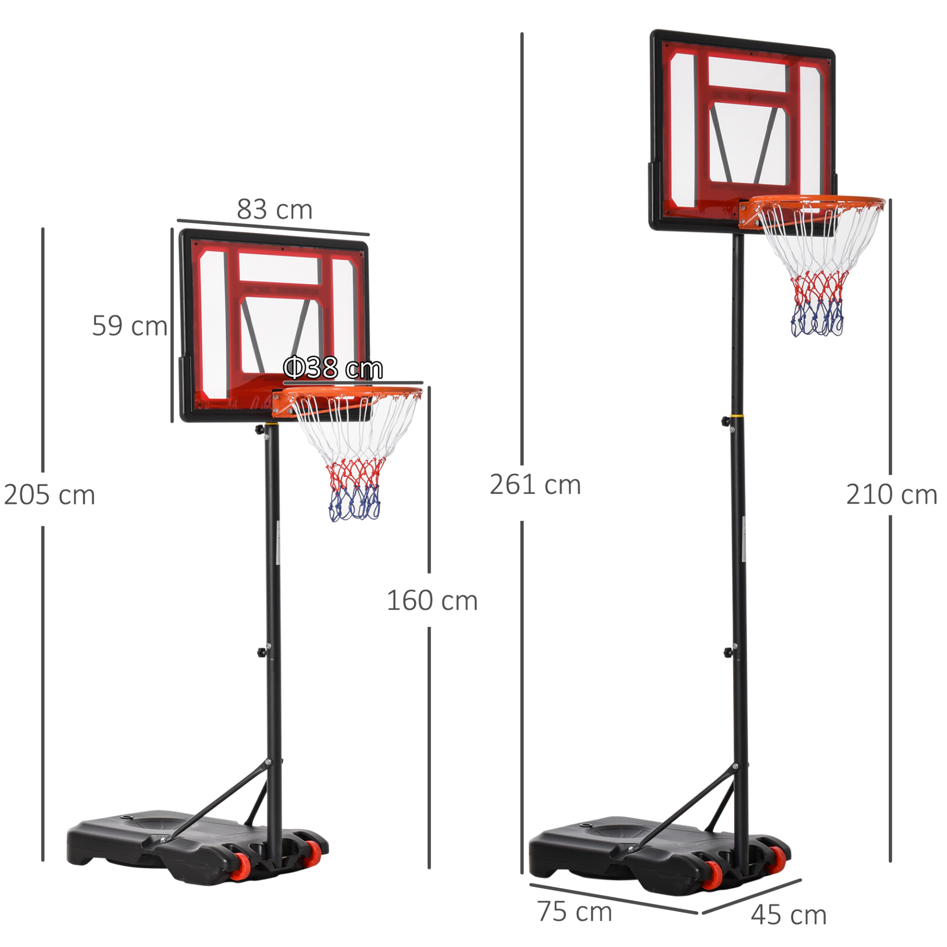 HOMCOM Portable Basketball Hoop Stand - Adjustable Height 160-210cm, Sturdy Rim & Large Wheels MyLibelula