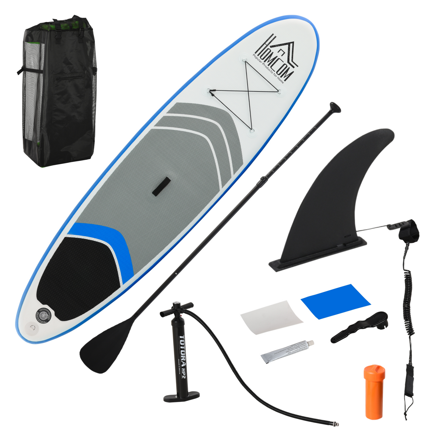 HOMCOM 10ft Inflatable Stand Up Paddleboard with Accessories - Carry Bag, Non-Slip Deck, Adjustable Paddle, Pump & Leash in Blue MyLibelula