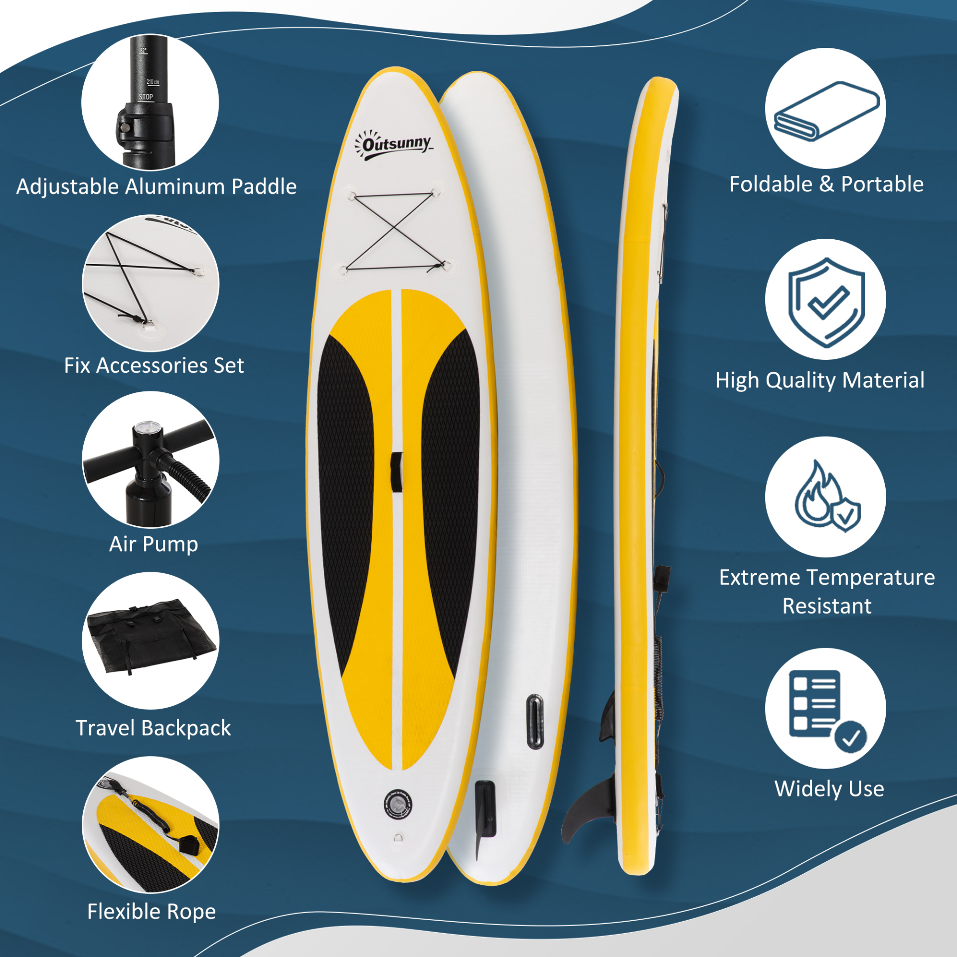 Outsunny 10' Inflatable Paddle Stand Up Board with Adjustable Aluminium Paddle & ISUP Accessories - White MyLibelula