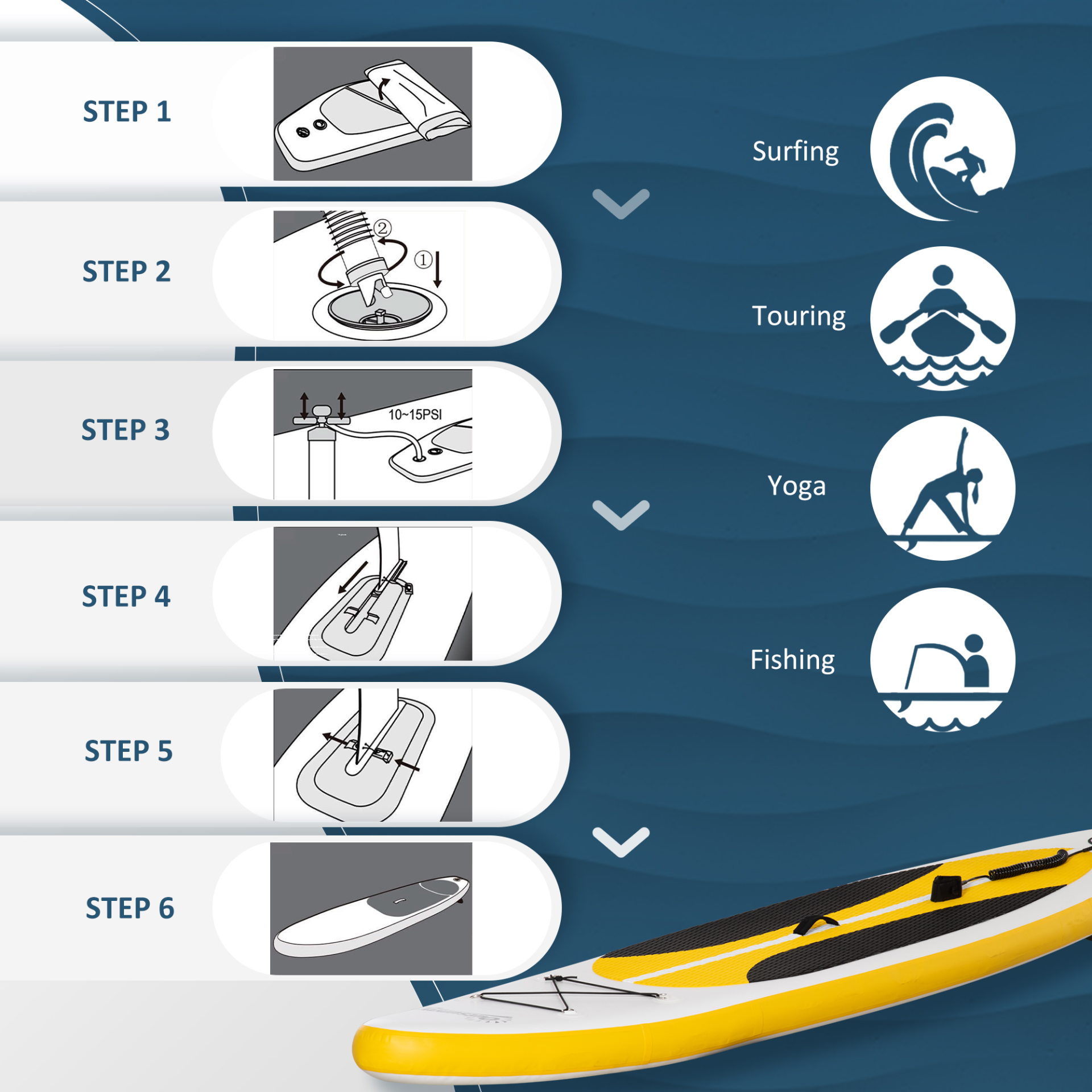 Outsunny 10' Inflatable Paddle Stand Up Board with Adjustable Aluminium Paddle & ISUP Accessories - White MyLibelula