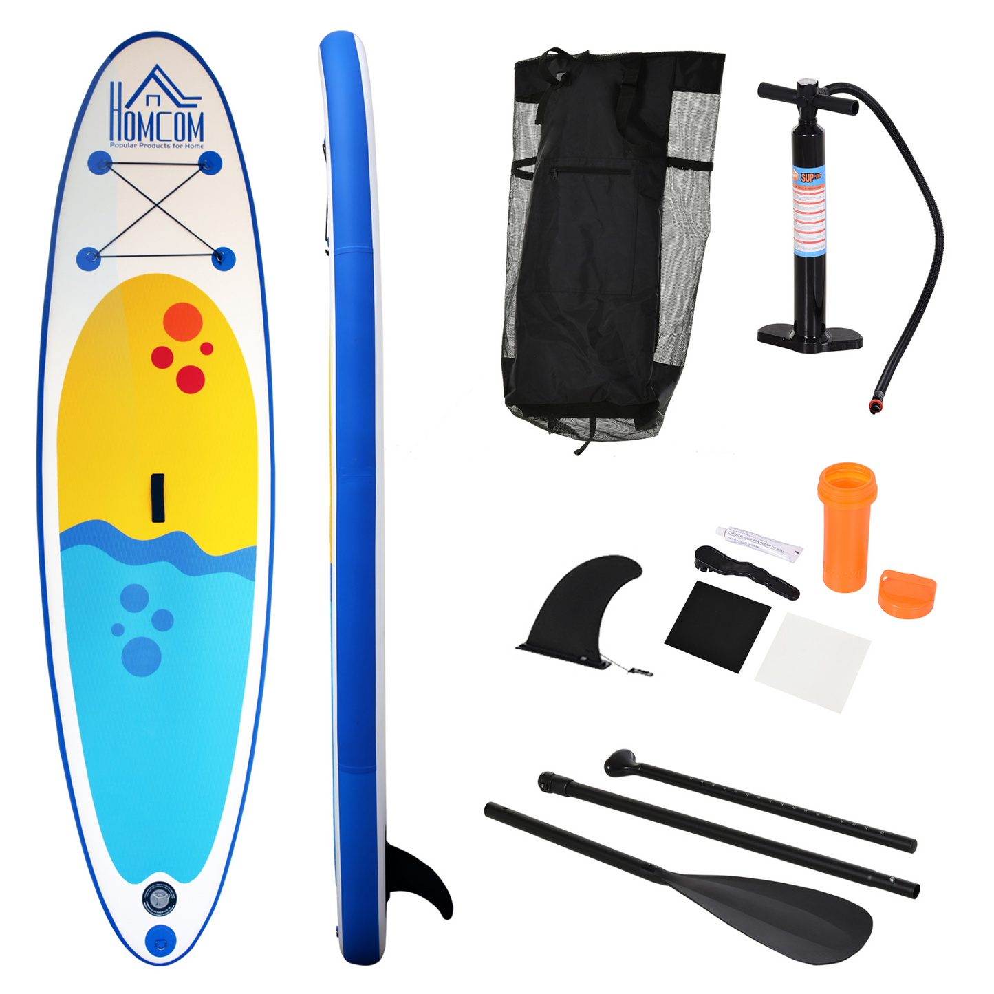 HOMCOM 10' Inflatable Paddle Stand Up Board with Adjustable Aluminium Paddle, Non-Slip Deck & ISUP Accessories, Blue MyLibelula