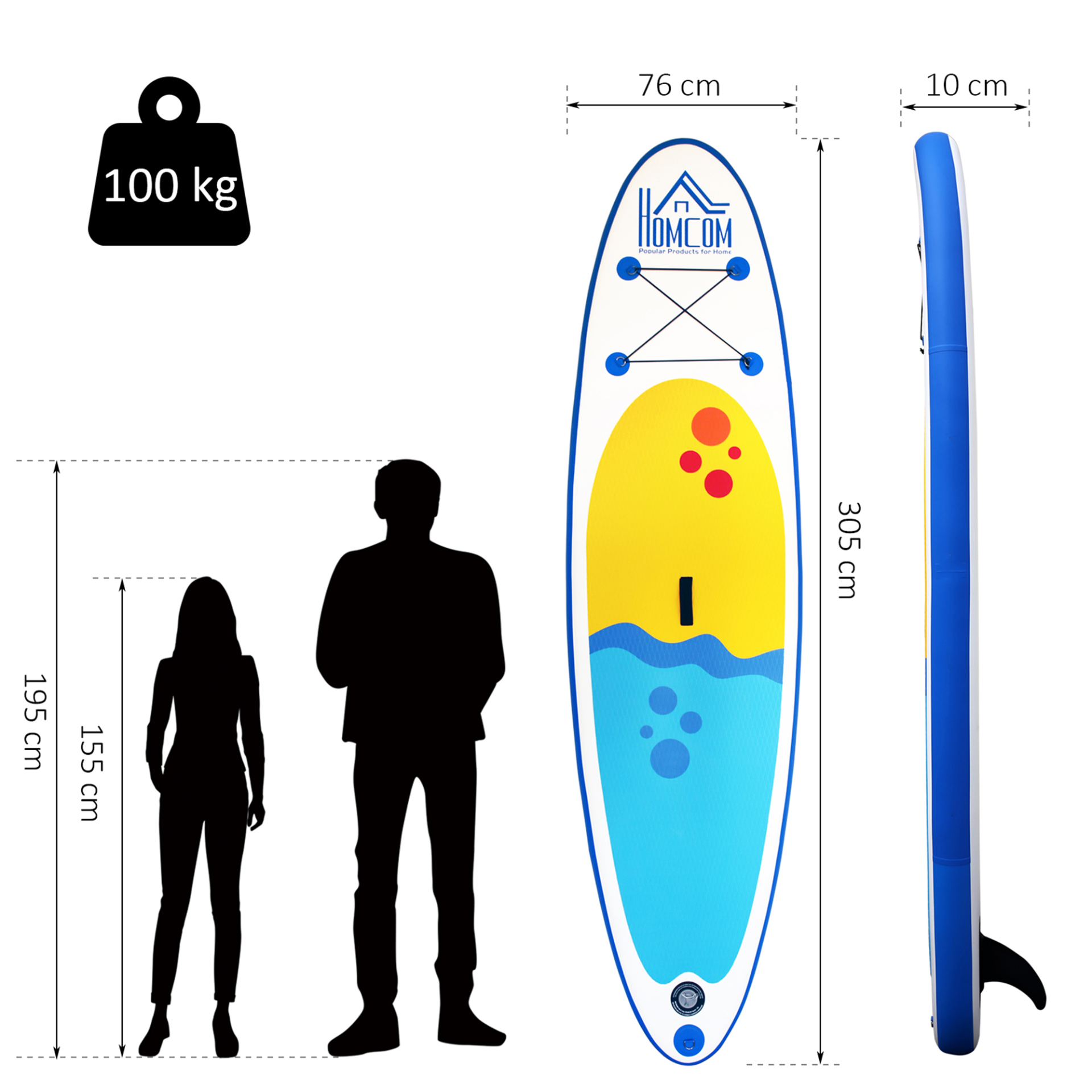 HOMCOM 10' Inflatable Paddle Stand Up Board with Adjustable Aluminium Paddle, Non-Slip Deck & ISUP Accessories, Blue MyLibelula