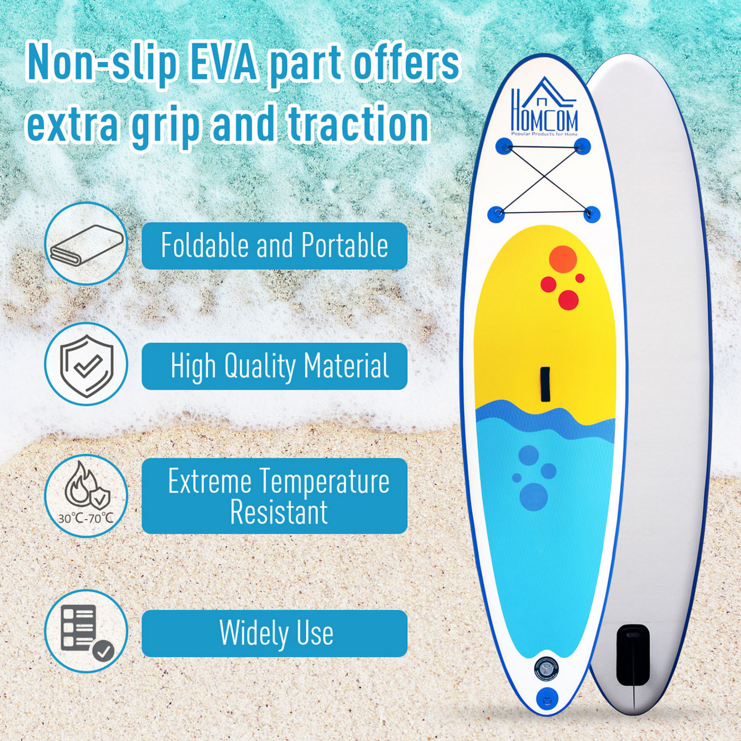 HOMCOM 10' Inflatable Paddle Stand Up Board with Adjustable Aluminium Paddle, Non-Slip Deck & ISUP Accessories, Blue MyLibelula