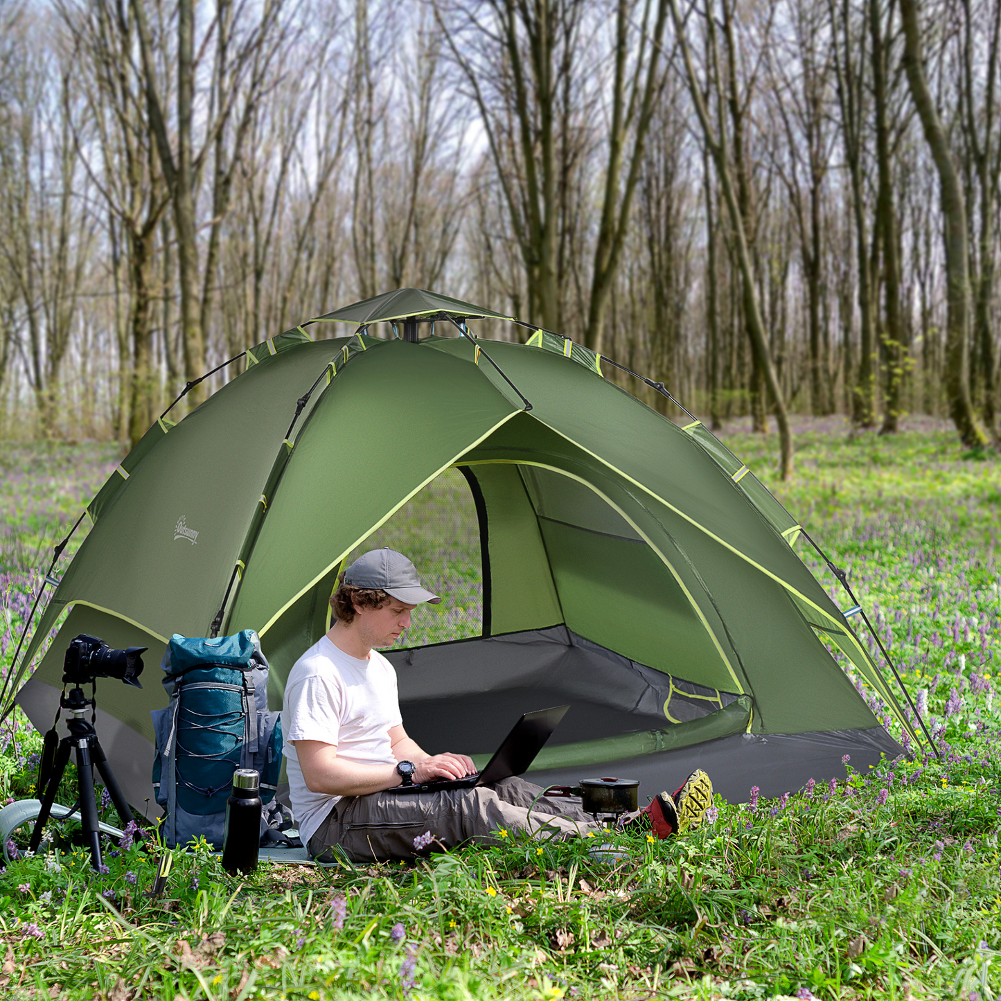 Outsunny 2 Man Pop Up Tent - Portable Double Layer Camping Shelter for Festivals, Hiking, and Family Travel MyLibelula