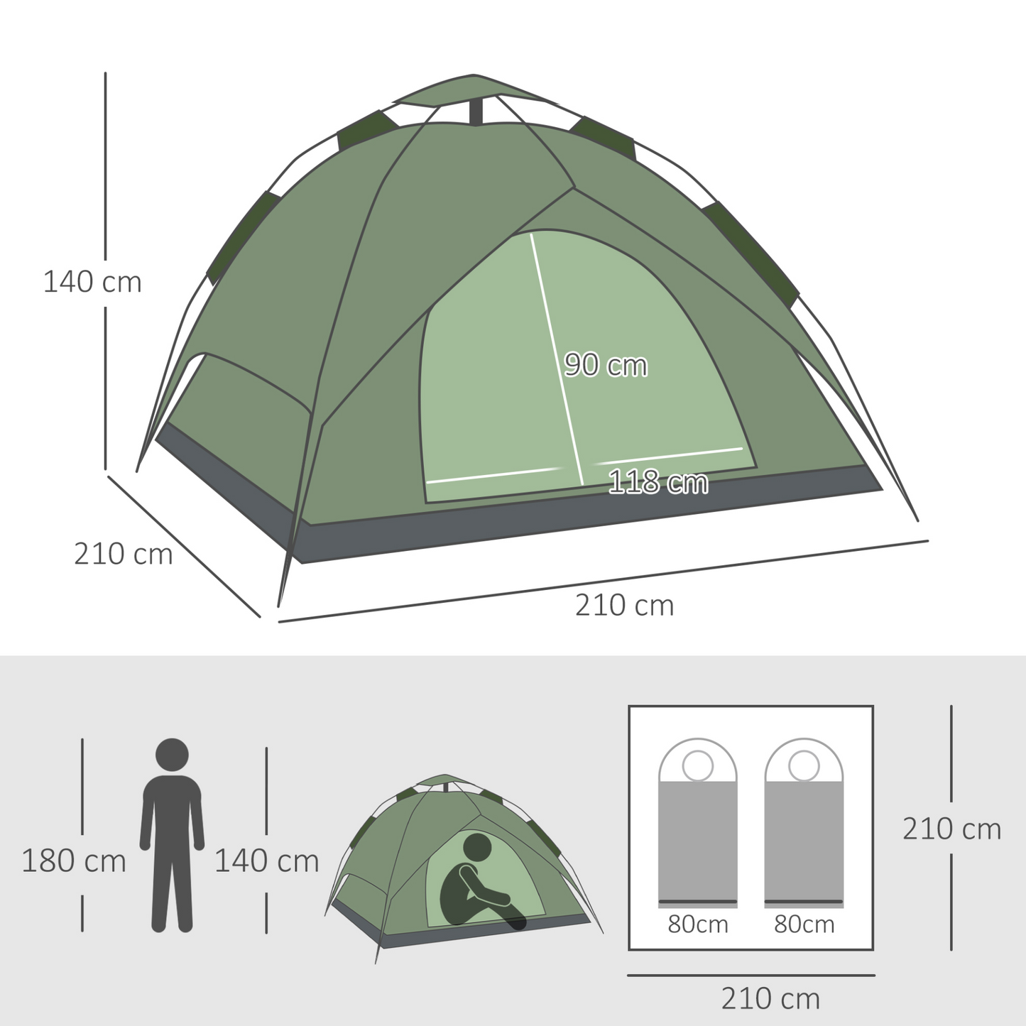 Outsunny 2 Man Pop Up Tent - Portable Double Layer Camping Shelter for Festivals, Hiking, and Family Travel MyLibelula