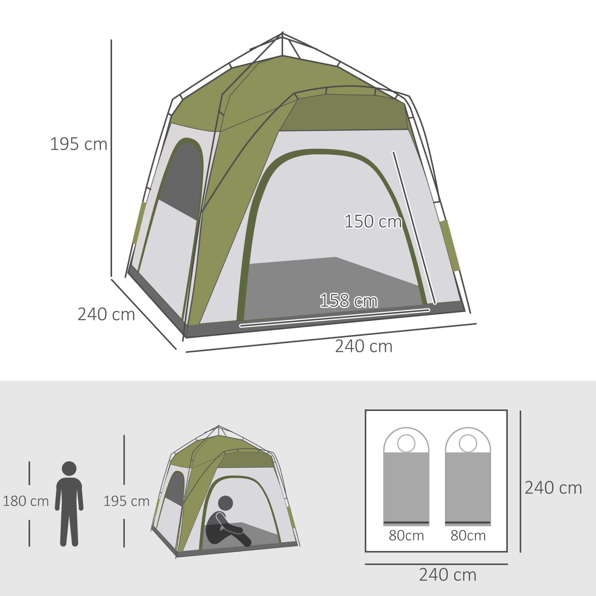 Outsunny 4 Person Pop Up Camping Tent - Portable, Weather-Resistant Dome Shelter, Green MyLibelula