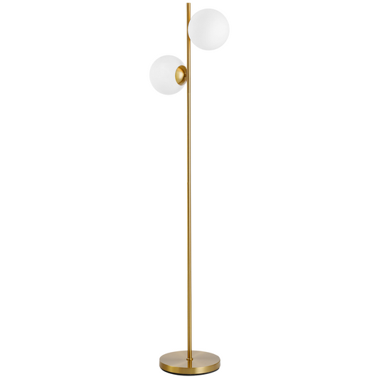 HOMCOM 2 Glass Shade Floor Lamp Metal Pole Cool Modern Decorative w/ Floor Switch Home Office Furnishing Gold MyLibelula