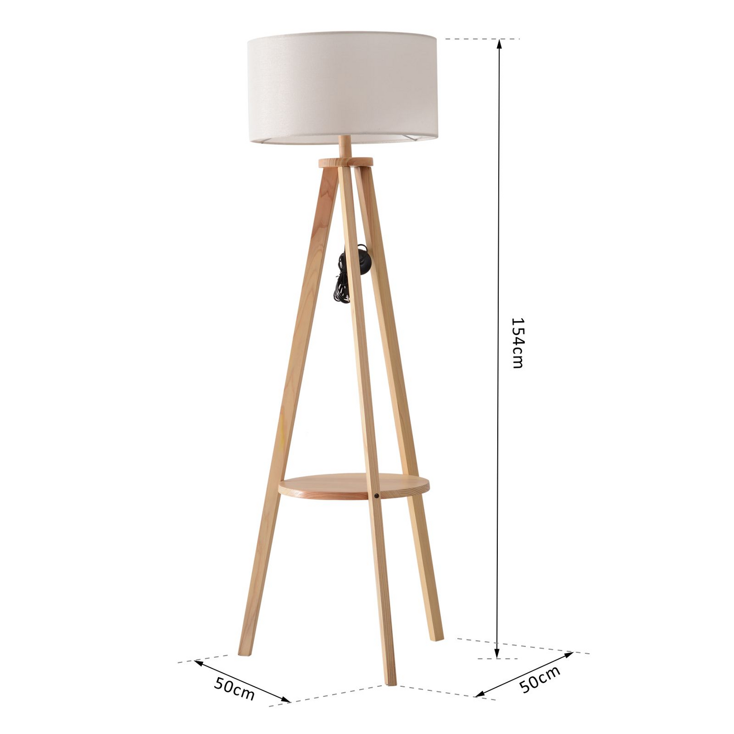 HOMCOM Free Standing Tripod Floor Lamp Bedside Light Reading Light with Storage Shelf Linen Shade for Living Room Bedroom, 154cm, Cream MyLibelula