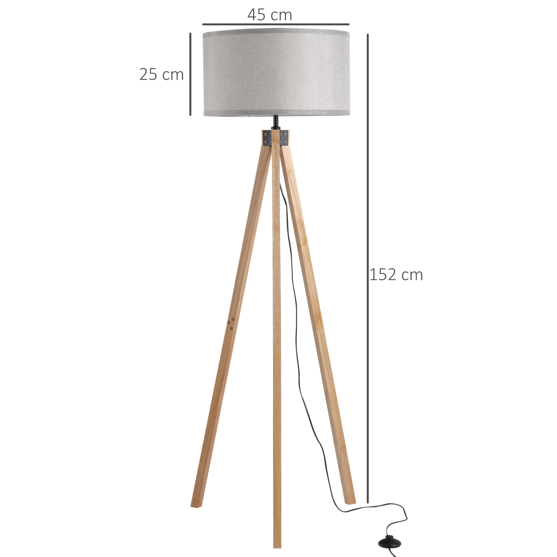 HOMCOM 5FT Elegant Wood Tripod Floor Lamp Free Standing E27 Bulb Lamp Versatile Use For Home Office - Grey MyLibelula