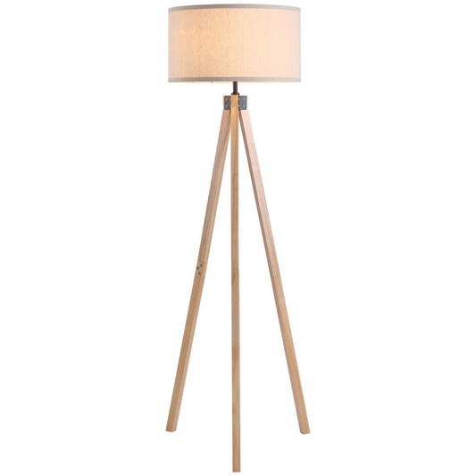 HOMCOM 5FT Elegant Wood Tripod Floor Lamp Free Standing E27 Bulb Lamp Versatile Use For Home Office - Beige MyLibelula