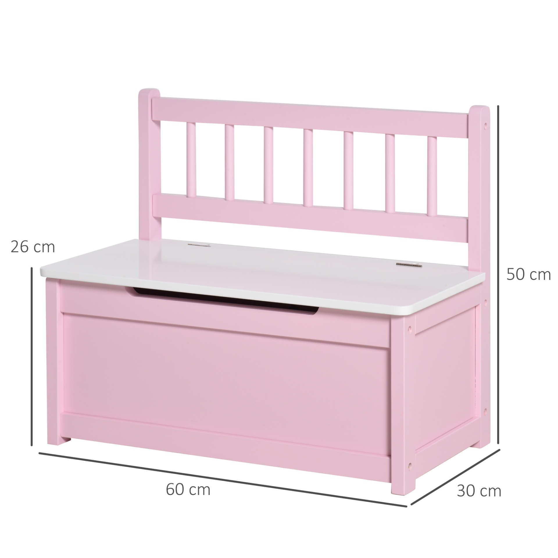 HOMCOM 2-IN-1 Wooden Toy Box & Kids Seat Bench - Storage Chest Cabinet Organizer with Safety Pneumatic Rod, 60 x 30 x 50cm, Pink MyLibelula