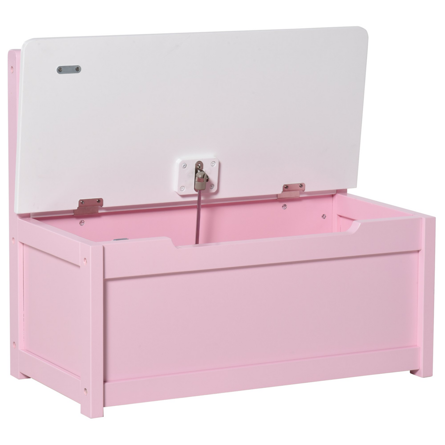 HOMCOM 2-IN-1 Wooden Toy Box & Kids Seat Bench - Storage Chest Cabinet Organizer with Safety Pneumatic Rod, 60 x 30 x 50cm, Pink MyLibelula