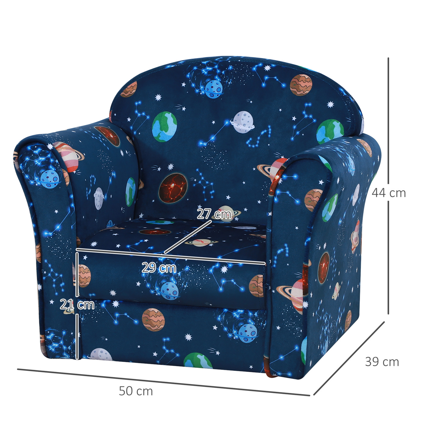 HOMCOM Kids Mini Sofa Armchair - Planet-themed, Non-slip Feet, Blue, Ideal for Bedroom MyLibelula