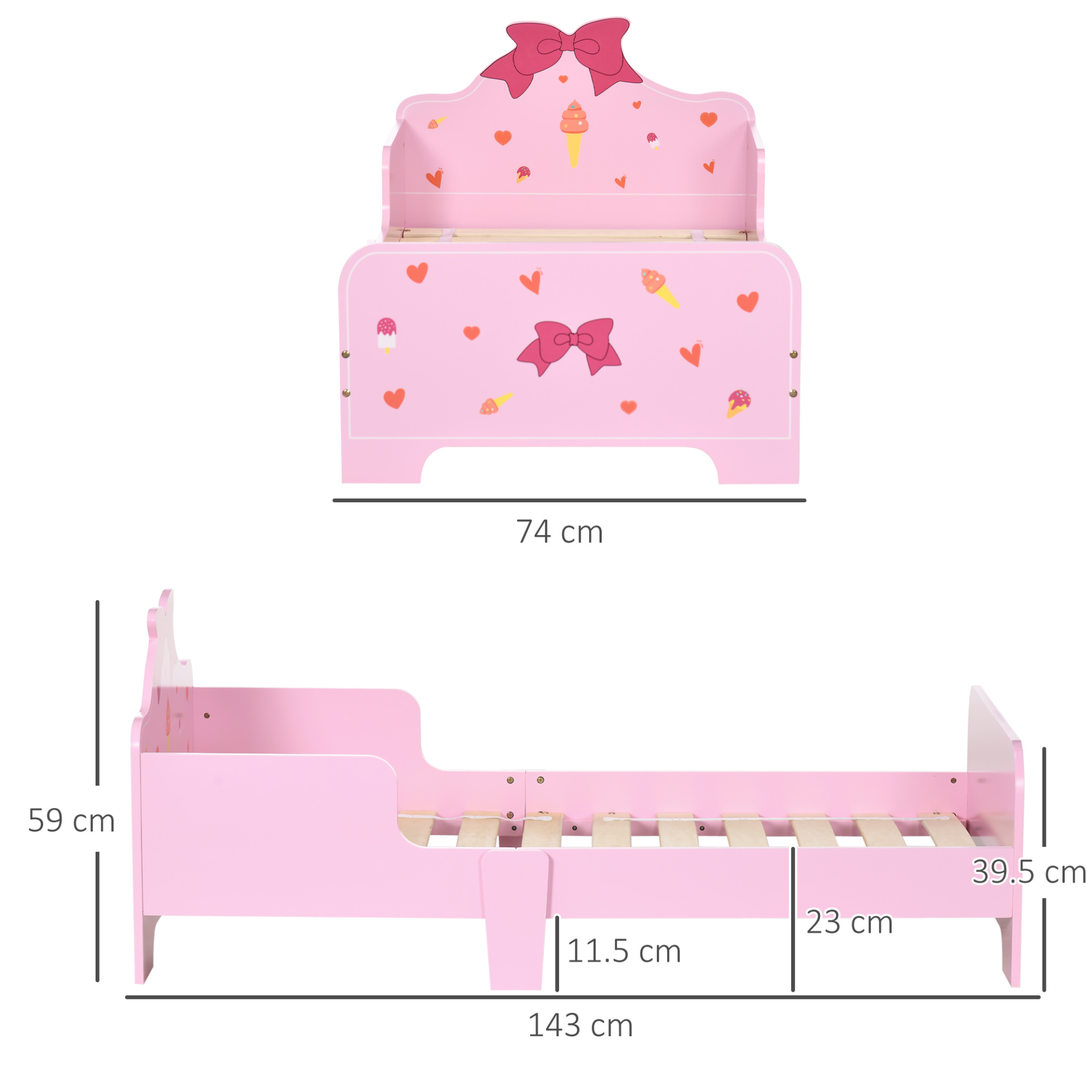 ZONEKIZ Princess Toddler Bed with Safety Side Rails - Girls Bedroom Furniture, Pink, 143x74x59cm MyLibelula